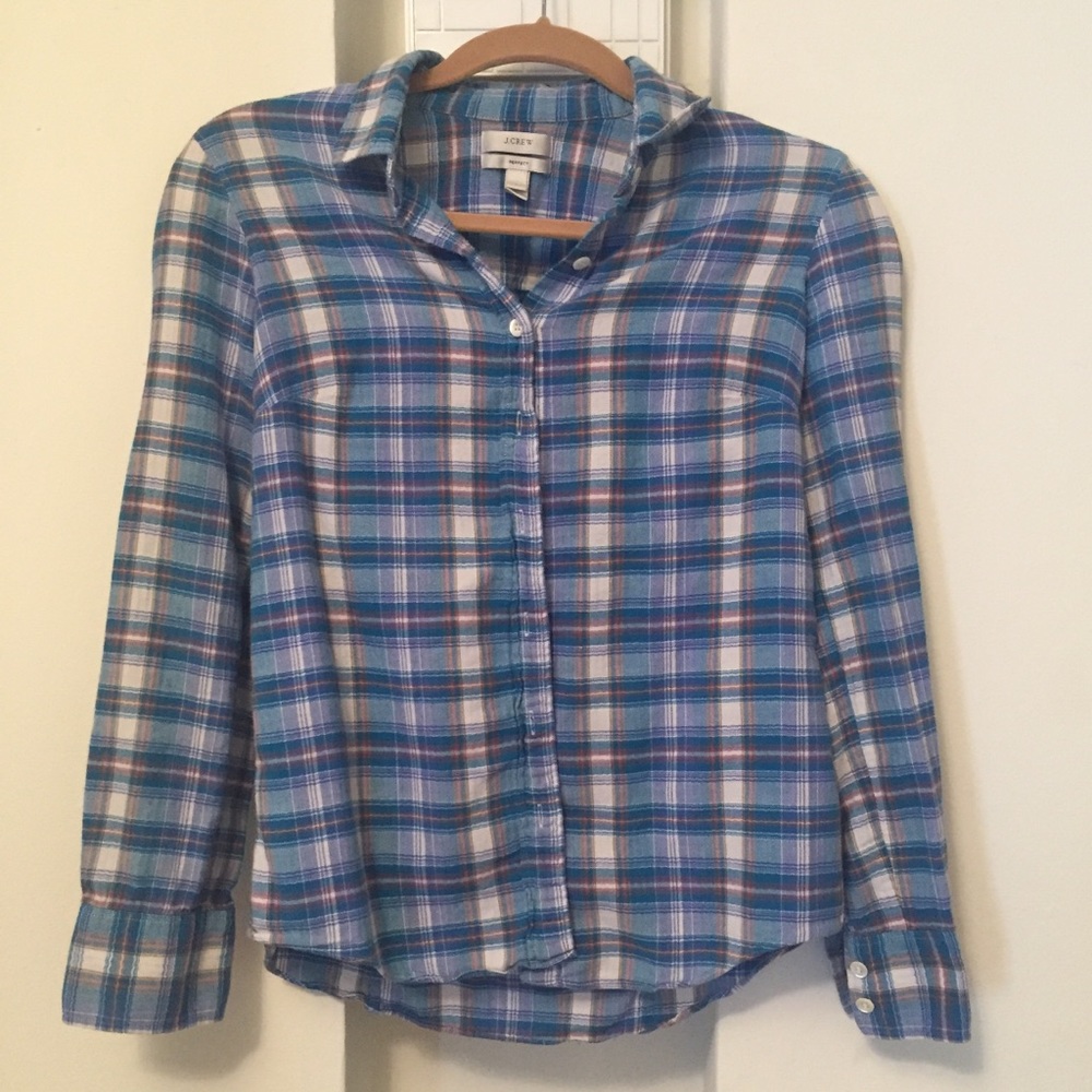 J.Crew plaid “Perfect Shirt” - Size 0-Aegean Plaid